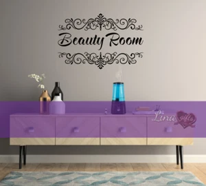 PERSONALIZADO nombre belleza salón peluquería damasco remolinos arte pared calcomanía pegatina - Imagen 1 de 16