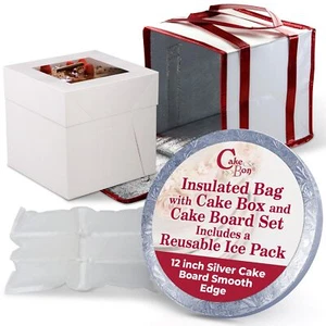 Cake Box and Boards 12 Inches Round Silver Smooth Edge 1/2 Inch Thick Drums C... - Picture 1 of 8