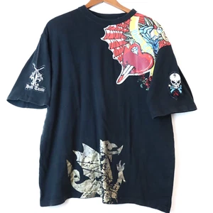 Old Skool Y2K Streetwear Shirt Men's Large Baggy Patches Dragon Heart Knife - Picture 1 of 10