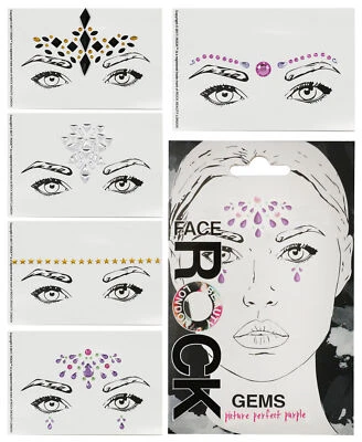 ROCK BEAUTY LONDON FACE GEMS STICK ON ADHESIVE BODY JEWELS ART TATTOO STICKER FESTIVAL RAVE MAKE UP