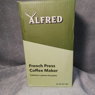 Cafetera de prensa francesa Alfred 20 oz. Caja verde de vidrio “Pero primero, café”  Foto 1 de 4