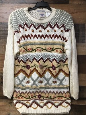 Cárdigan suéter vintage para mujer mediano tejido a mano Cottagecore cabina floral abuela Foto 1 de 4