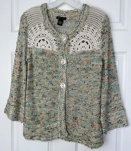 BCBG Maxazria Womens Embellished Cardigan Sweater Sz Large Green Multicolor - Picture 1 of 6
