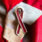 Red Ribbon Aids HIV Awareness Vtg Hat Lapel Pin Tie Tack Brooch Gold Tone