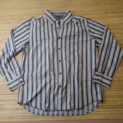 Camisa de vestir para hombre Tommy Bahama marrón/bronceado/azul 100 % seda a rayas mediana Foto 1 de 4