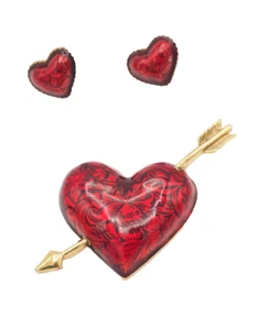 VTG AVON 3 pieces set red enamel puffed heart earrings pin brooch Valentine GIft - Picture 1 of 7