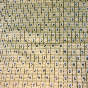 Vtg Yellow Check Small Blue Floral Woven Fabric Concord "Cristy" Dupont Teflon - Picture 1 of 8