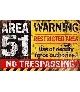 US Vintage Retro Warning Area 51 Tin Sign door Wall Decor Metal Bar Pub Poster - Picture 1 of 5