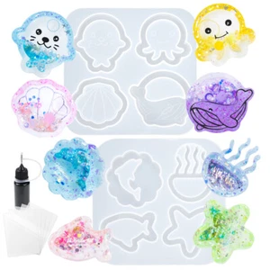 Resin Shaker Molds Set Sea Animals Keychain Charms Epoxy Silicone Trays - Imagen 1 de 13