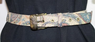 Cinturón tapizado cachemir tienda de cuero años 80 de colección hebilla bronce 40" M tela/cuero Foto 1 de 4