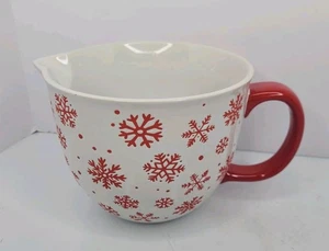 Weihnachten Steinzeug Rührschüssel mit Ausgießer & Griff weiß mit roten Schneeflocken  - Bild 1 von 20