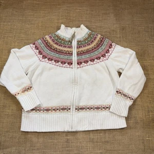 Vintage Tiara International Full Zip Sweater Women Large Cream Nordic Fair Isle - Picture 1 of 5