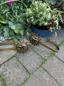 Vtg Solid Brass Celestial Design Sun Matched Pair Curtain Tie Backs 1990s - Picture 1 of 24