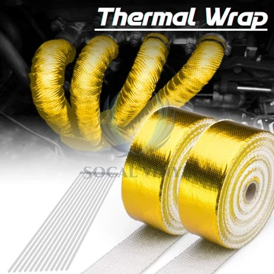 Cinta térmica de aislamiento de cabezal colector envolvente térmica de escape dorado de 2 rollos x 2" 50 pies Foto 1 de 4