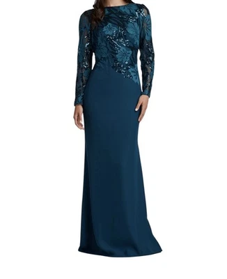 Tadashi Shoji 长裙女式 8 码花卉亮片长袖弹力 Cóctel — 第 1/4 张图片