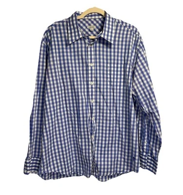 J. Peterman Dress Shirt Men’s Large Blue White Gingham Check Button Up Office - Image 1 of 4