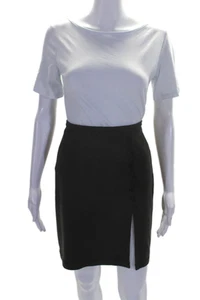 Emanuel Ungaro Womens Wool Floral Embroidered Front Slit Skirt Brown Size EUR 42 - Picture 1 of 4