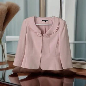 Preston & York Women’s Blazer Pink Ruffle Collared Barbiecore Work Office Sz 10 - Picture 1 of 10