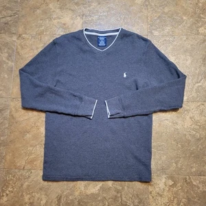 Polo Ralph Lauren Sleepwear Waffle Knit Pullover Mens Medium Gray LS V-Neck - Picture 1 of 7