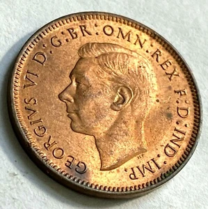1943 Great Britain Farthing Choice Mint Red BU KM 843 CHN - Picture 1 of 2
