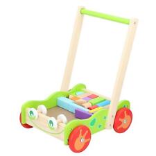 Baby Wooden Walker and Bricks Activity Block Cart Learning Toddler Colourful Toy