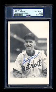 EARL JOHNSON SIGNED GEORGE BRACE POSTCARD PHOTO PSA/DNA AUTOGRAPH DETROIT TIGERS - Picture 1 of 2