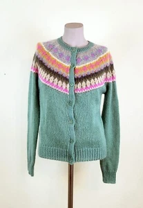 Boden Fair Isle Cardigan Wool Mohair blend Spring colors green pink Sz 8 UK 12 M - Picture 1 of 8