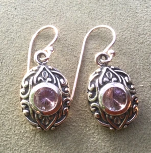 Sterling Silber Ohrringe oval mit Amethyst - Bild 1 von 4