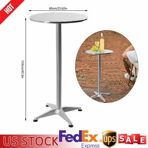 Round Cocktail Bar Table Metal Base Tall Bistro Pub Table Adjustable Height - Picture 1 of 18