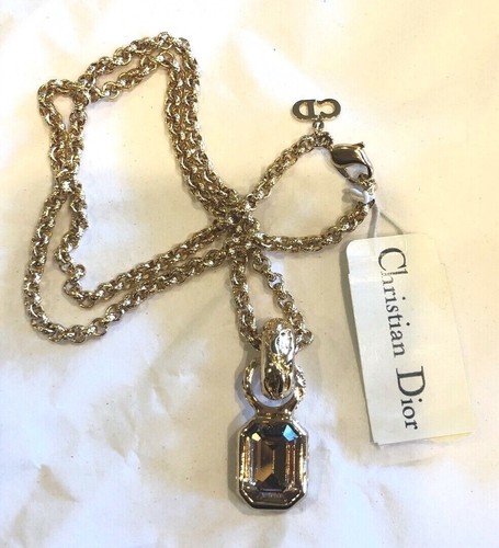 Splendida collana vintage in vetro topazio placcato oro firmata Christian Dior