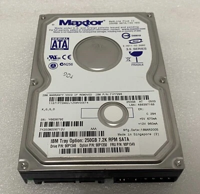 IBM Maxtor 90P1349 90P1346 250Gb 7200Rpm 3.5" SATA Hotswap Hard Disk Drive - Image 1 of 2