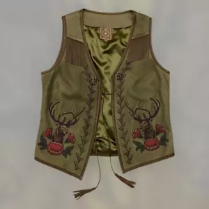 Double D Ranch Texas Country Western Leder Perlen Elch Weste Damen M grün selten - Bild 1 von 12