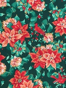 Weihnachten Stoffrest Weihnachtsstern + Kardinäle 138” x 58” Wamsutta Punze - Bild 1 von 6
