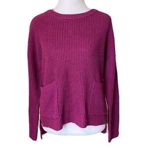Neu MELLODAY Pullover Damen klein beere lila Rundhalsausschnitt zwei Taschen Strick - Bild 1 von 10