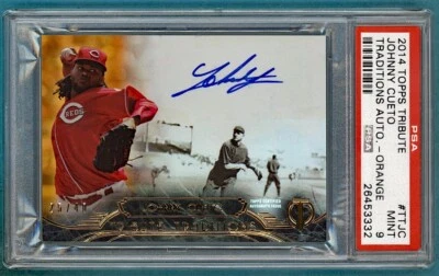 2014 Topps Tribute Johnny Cueto Traditions Auto Orange /40 #TTJC PSA 9! POP 1! - Image 1 of 2