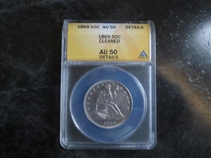 MEDIO DÓLAR LIBERTAD SENTADA 1869 AU 50 DETALLES MONEDA CERTIFICADA ANACS - Imagen 1 de 8