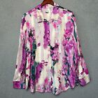 Chicos Top Women 3 Extra Large Purple Blouse Floral Artsy Party Button Down