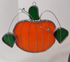 Vintage Stained Glass Pumpkin Sun Catcher Hand Made 5.5"x 4" - Picture 1 of 4