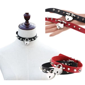 Man-made Collar Key Necklace Choker Studs Gothic Leather Punk Spikes - Picture 1 of 26