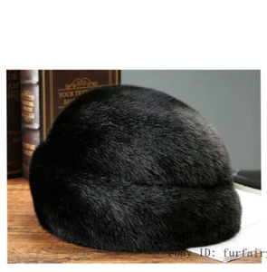 Men's Real Mink Fur Hat Beret Russian Cossack Hat Winter Warm Beanie Ski Cap  - Picture 1 of 8