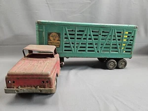 Vintage Structo Cattle Farms Green Pressed Steel Tin Toy Livestock Trailer - Picture 1 of 14