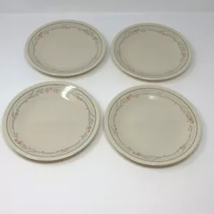 Corelle ROSE Bread Plates (Set of 4) Beige with Gray Leaves & Band Rose Flowers - Picture 1 of 4