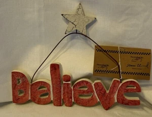 Primitives by Kathy Holiday Ornament Sign-Believe & Peace-on-Earth w/Star On Top - Picture 1 of 11