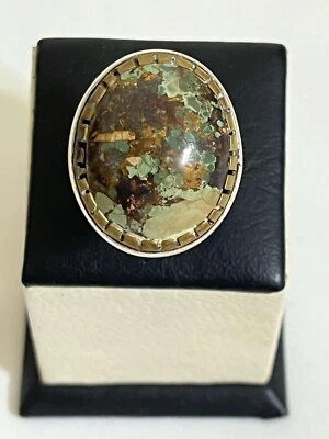 Rare Men's silver 925 Ring Handmade Heavy Turquoise Nayshabouri فيروز نيشابوري — 第 1/4 张图片