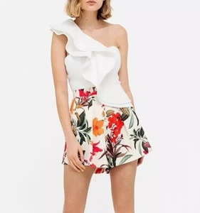 SHEIKE Tropicana White Floral High Waisted Tailored Shorts Size 14 AU / 10US - Picture 1 of 15