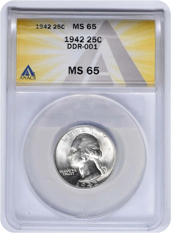 1942 Washington Silver Quarter DDR 1 MS65 ANACS Cover