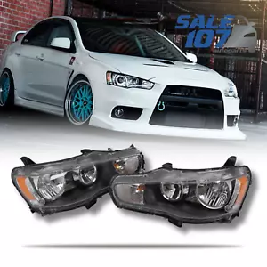 For 2008-2017 Mitsubishi Lancer EVO X Halogen Black Headlights Lamps Left+Right - Picture 1 of 14
