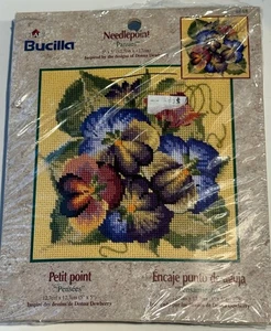 Bucilla Needlepoint Petit Point Pansies 4848 Donna Dewberry 5" X 5" New Kit - Picture 1 of 2