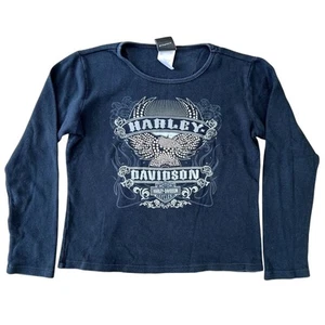 Vintage Y2K Harley Davidson Biker T-Shirt Damen Medium schwarz Nieten Strass - Bild 1 von 7