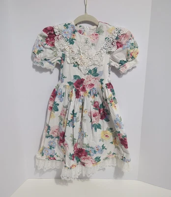 Vestido Jessica McClintock Niñas Talla 5 Niñas Floral Pradera Cottage Core Años 80 Encaje Foto 1 de 4
